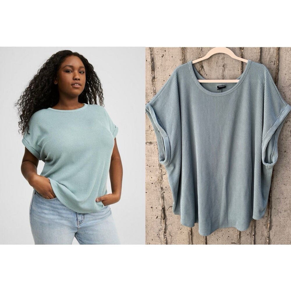 Torrid Scoop Neck Dolman Teal Knit Textured Shirt Sz 4x Effortless Relaxed Boxy